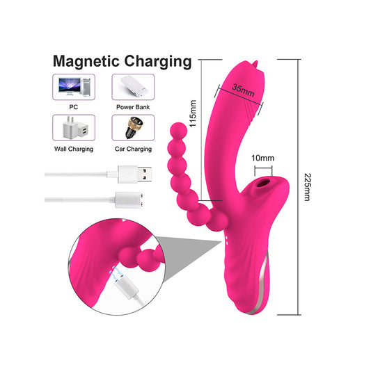Powerful Multi-use Sucking Licking Vibrator With Anal Beads