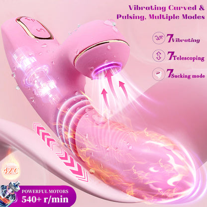 Smart Heating Vibrating Dildo with Clitral Sucking Stimulator
