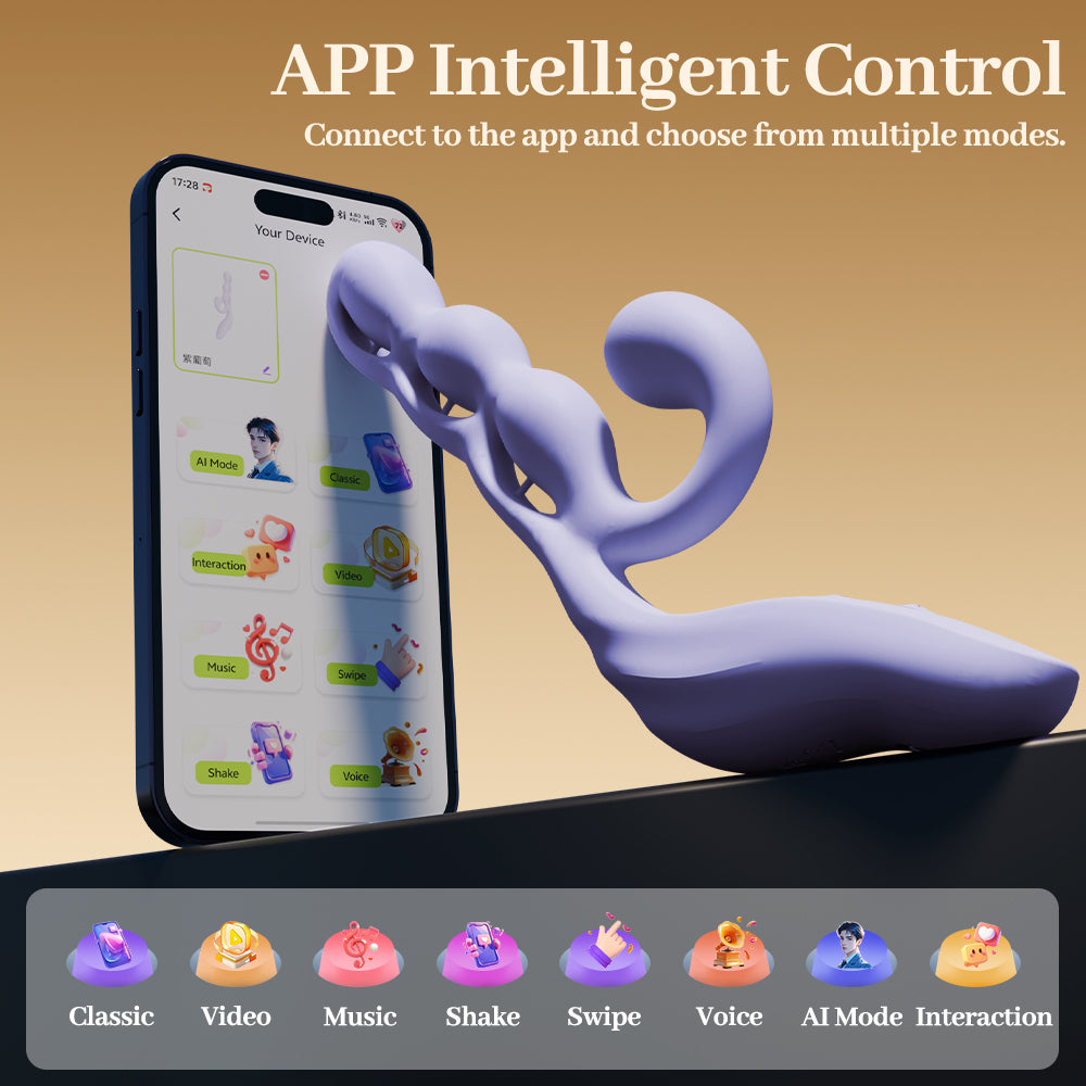 Purple Grape APP Controlled Soft Twistable Silicone Vibrator