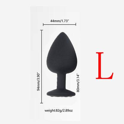 Multiple Sizes Black Color White Jewel Silicone Anal Plug