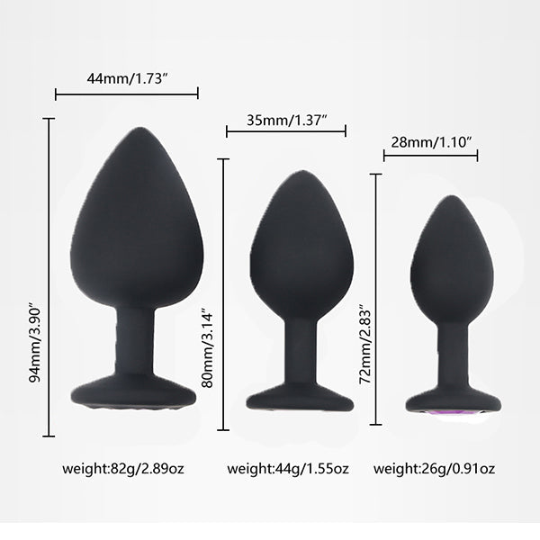 Multiple Sizes Black Color White Jewel Silicone Anal Plug