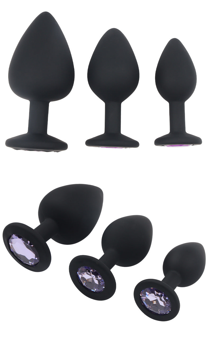 Multiple Sizes Black Color White Jewel Silicone Anal Plug