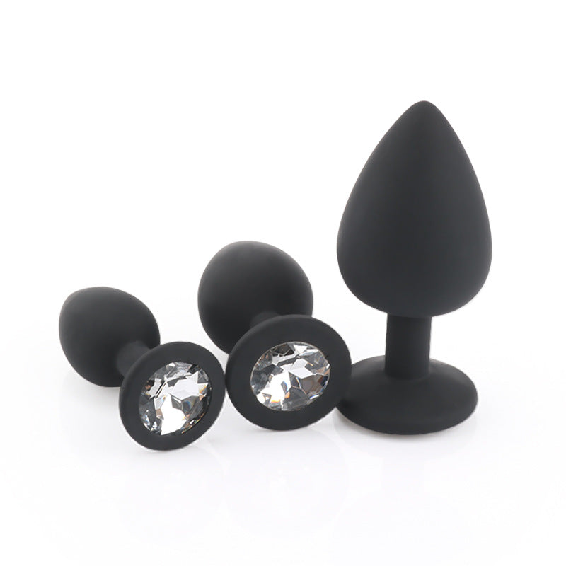 Multiple Sizes Black Color White Jewel Silicone Anal Plug