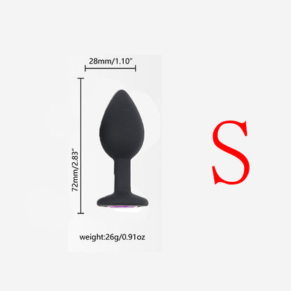 Multiple Sizes Black Color White Jewel Silicone Anal Plug