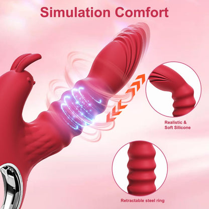 Thrusting Vaginal Massager With Rabbit Ears Clitoral Stimulator