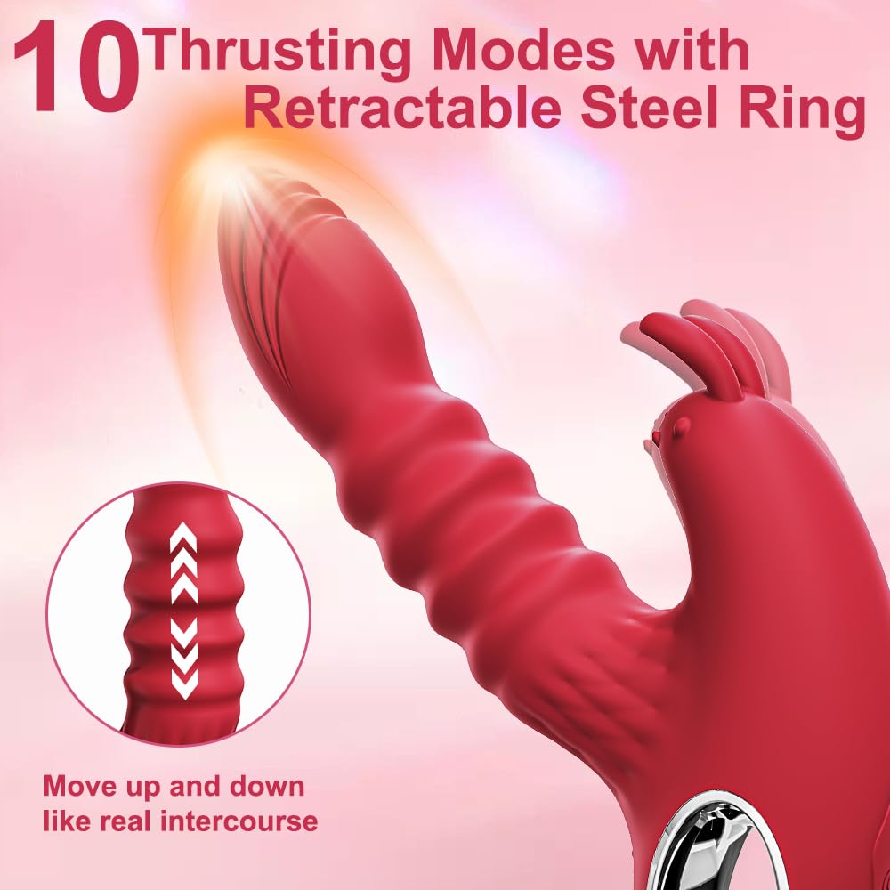 Thrusting Vaginal Massager With Rabbit Ears Clitoral Stimulator