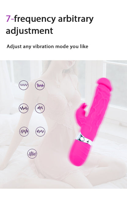 Silicone Vibrating Dildo with Rabbit Ears Clitoral Stimulator