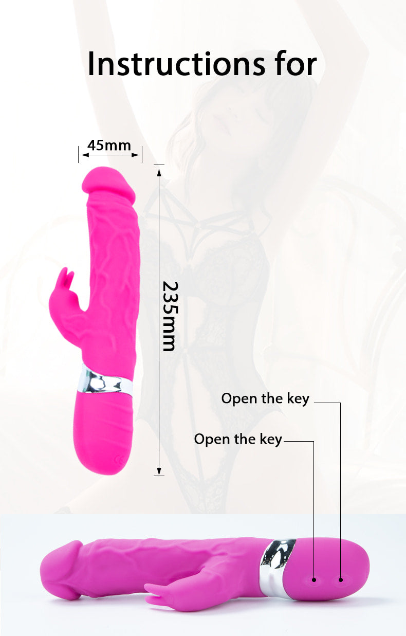 Silicone Vibrating Dildo with Rabbit Ears Clitoral Stimulator