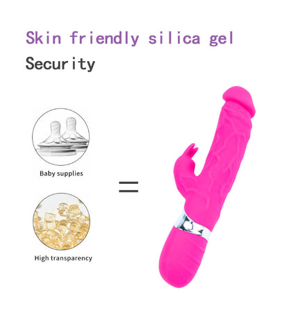 Silicone Vibrating Dildo with Rabbit Ears Clitoral Stimulator