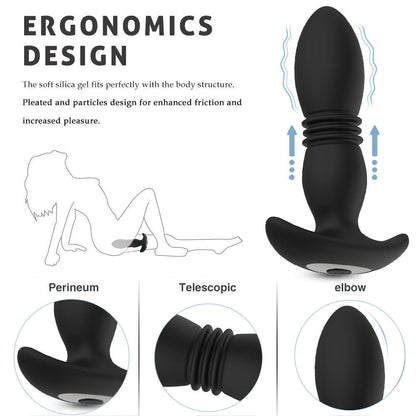 USB Rechargeable Remote Vibrating and Thrusting Anal Plug