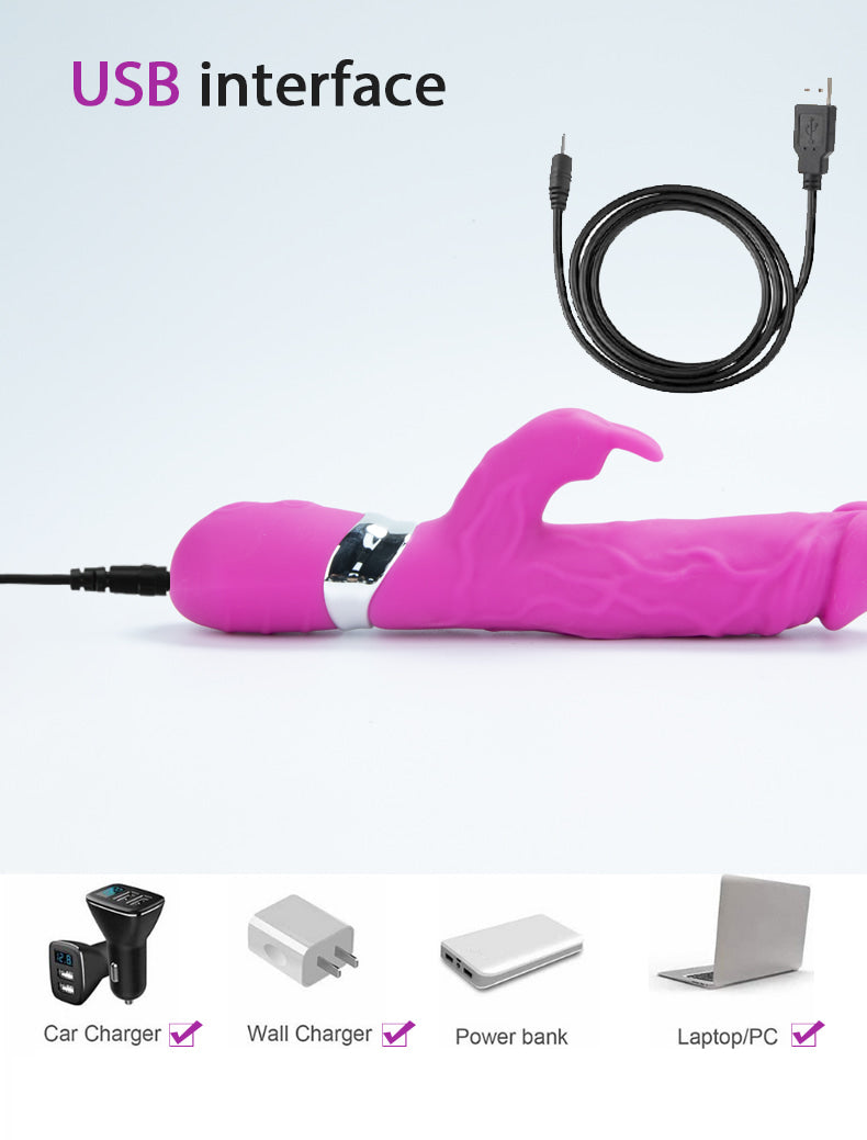 Silicone Vibrating Dildo with Rabbit Ears Clitoral Stimulator