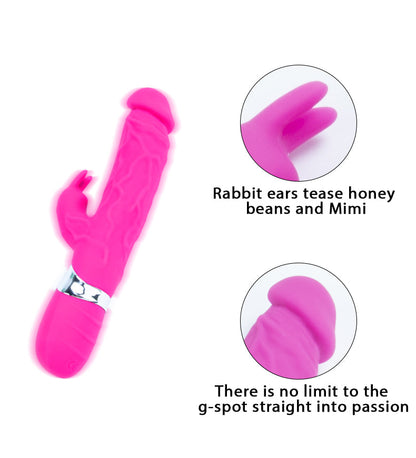 Silicone Vibrating Dildo with Rabbit Ears Clitoral Stimulator